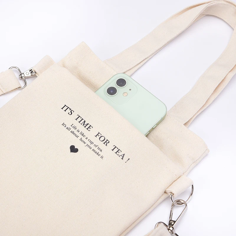 Portable Eco-friendly Minimalists Canvas Bag for Water Bottle with Long and Short Two shoulder strap for Cup and Carry-on items