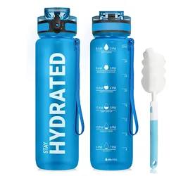 32oz Water Bottles Motivational Sports Water Bottle with Time Marker Tritan BPA Free Wide Mouth Leakproof Plastic Water Bottle