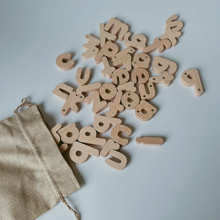 Beech Wood Magnetism Capital Alphabet  Lowercase Alphabet  Numeral building Block Children Enlightenment Cognitive Teaching Aids