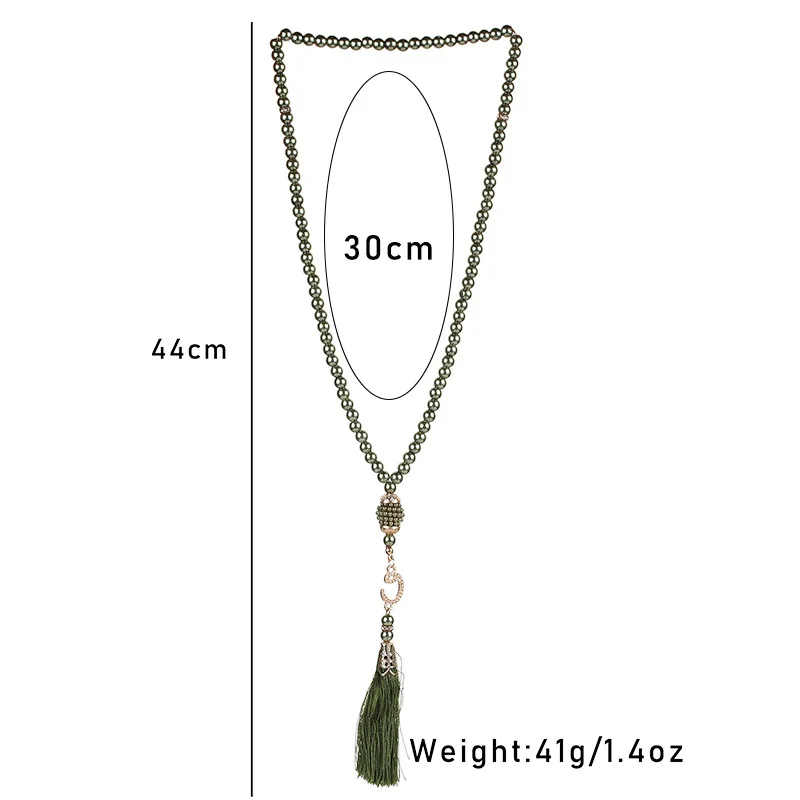 Muslim Rosary 99 beads 6mm Glass Imitation Pearl Tassel Necklace Middle East Islam Ramadan Eid Al-Fitr Al-Adha Ornaments