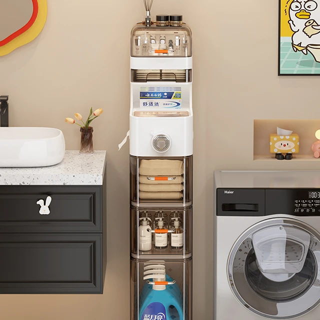 Rmier household bathroom crevice cabinet large capacity plastic material shelf dustproof movable shower room storage cabinet