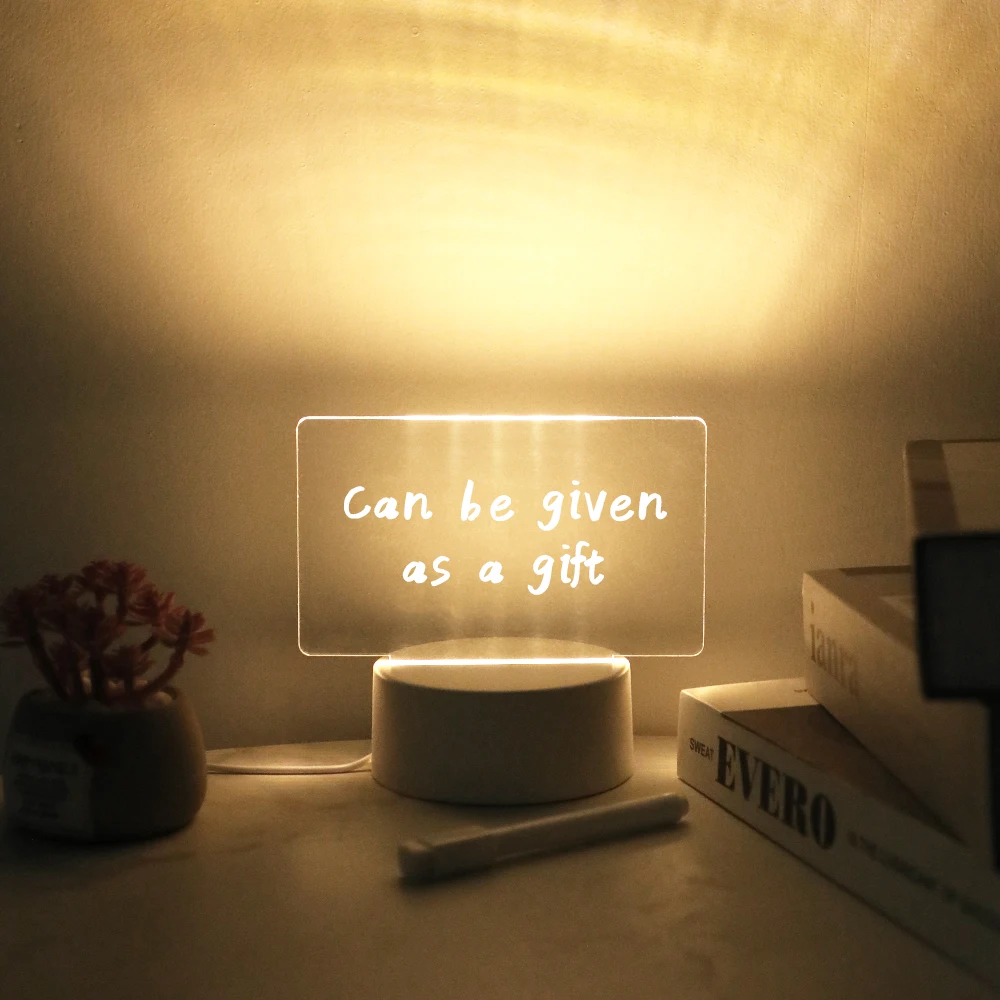 Custom DIY 3 7 16 Color 3D LED Night Light Holder Lamp Usb Cable Acrylic LED Flash Message Board Note Board With Pen