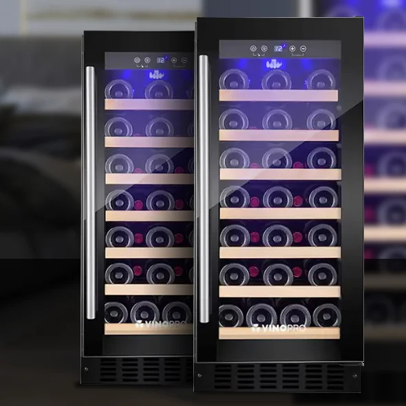 Vinopro 34-Bottle 91L Single Zone Compressor Wine Cellar Cooler Black Door Glass In-Cabinet Freestanding Wine Fridge