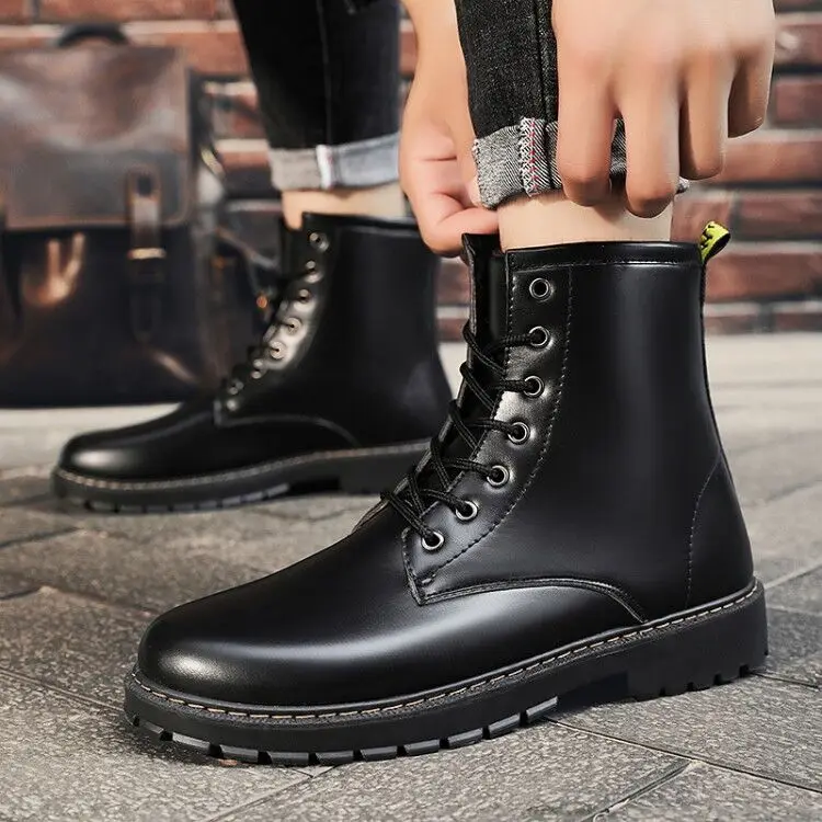 Factory Price Wholesale Classic Lace Up Design Black Leather Martin Boots For Men Shoes