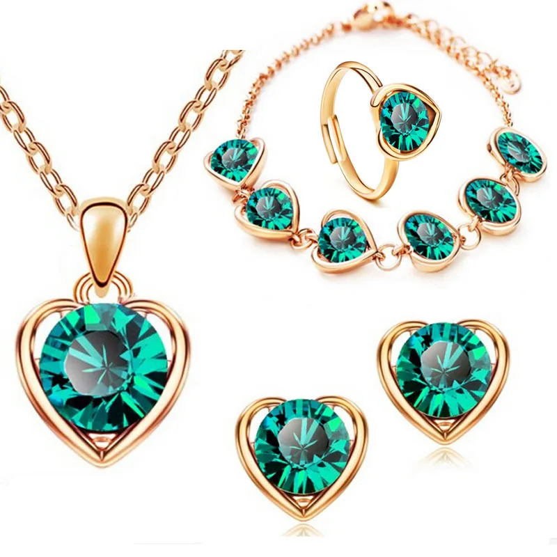 Heart Engraved Latest Ring Necklace Bracelet Set Earring Jewelry