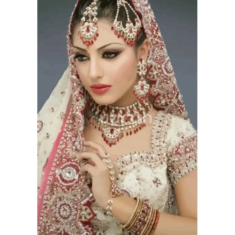 HUACAN Paint By Number Indian Woman Drawing On Canvas Oil Painting By Numbers Portrait Handpainted Wall Art Gifts