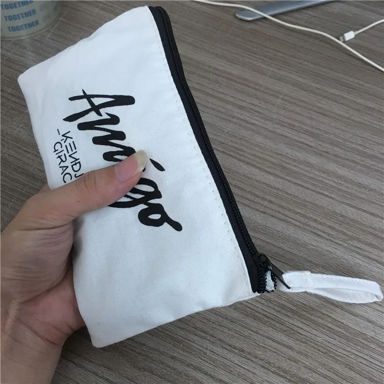 Custom Wholesale Casual Cotton Cosmetic Makeup Pencil Pouch Bag Offwhite Zippered Bag Washable 12oz Cotton Zipper Canvas Pouch
