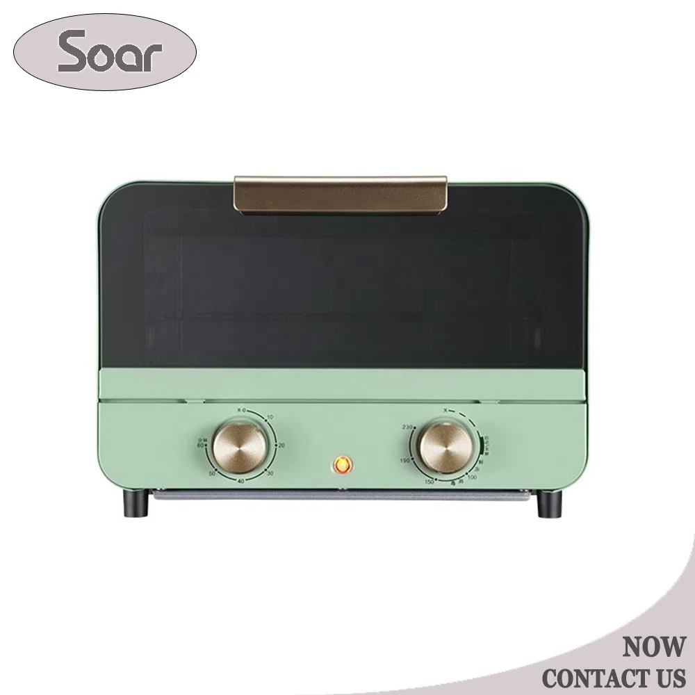 Зеленая электрическая печь для выпечки пиццы в стиле ретро, 12 л