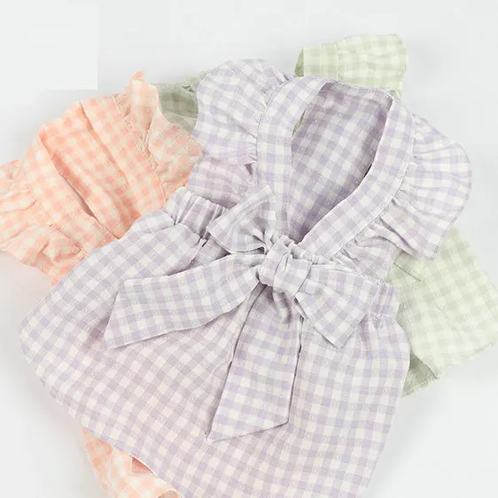 JXANRY Spring/Summer Dog new Plaid Bow Skirt Pet Clothes Cat and Dog Clothes Manufacture