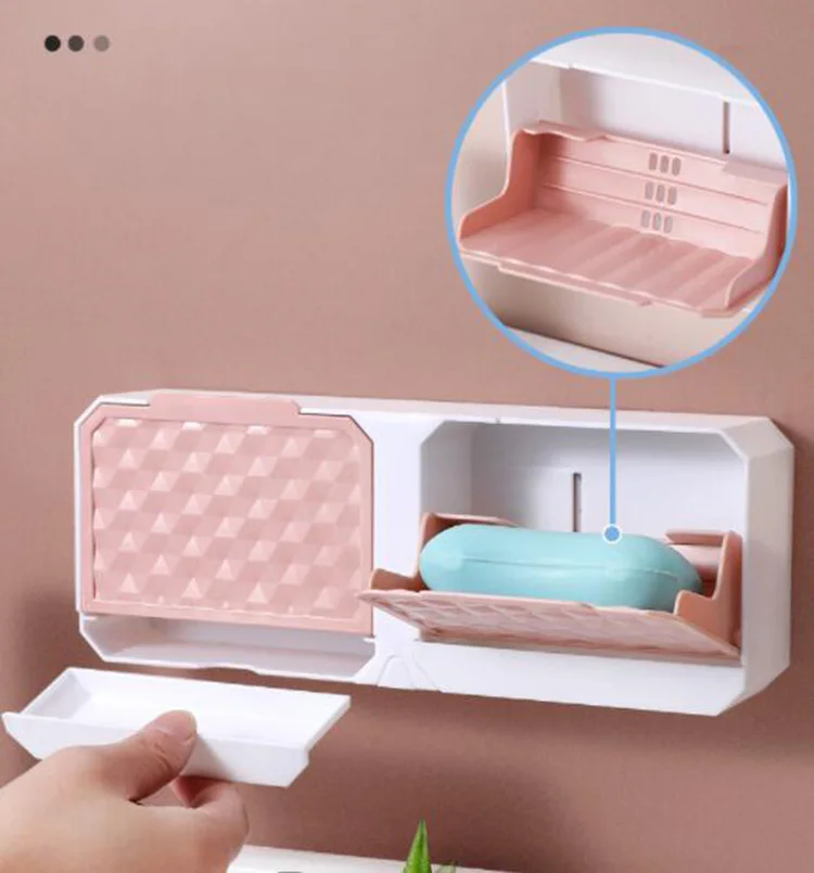 Vertical Single Double Grids Design Nail-free Wall Hanging Drain Lid Dust-proof Soap Box Plastic Shower Bathroom Products
