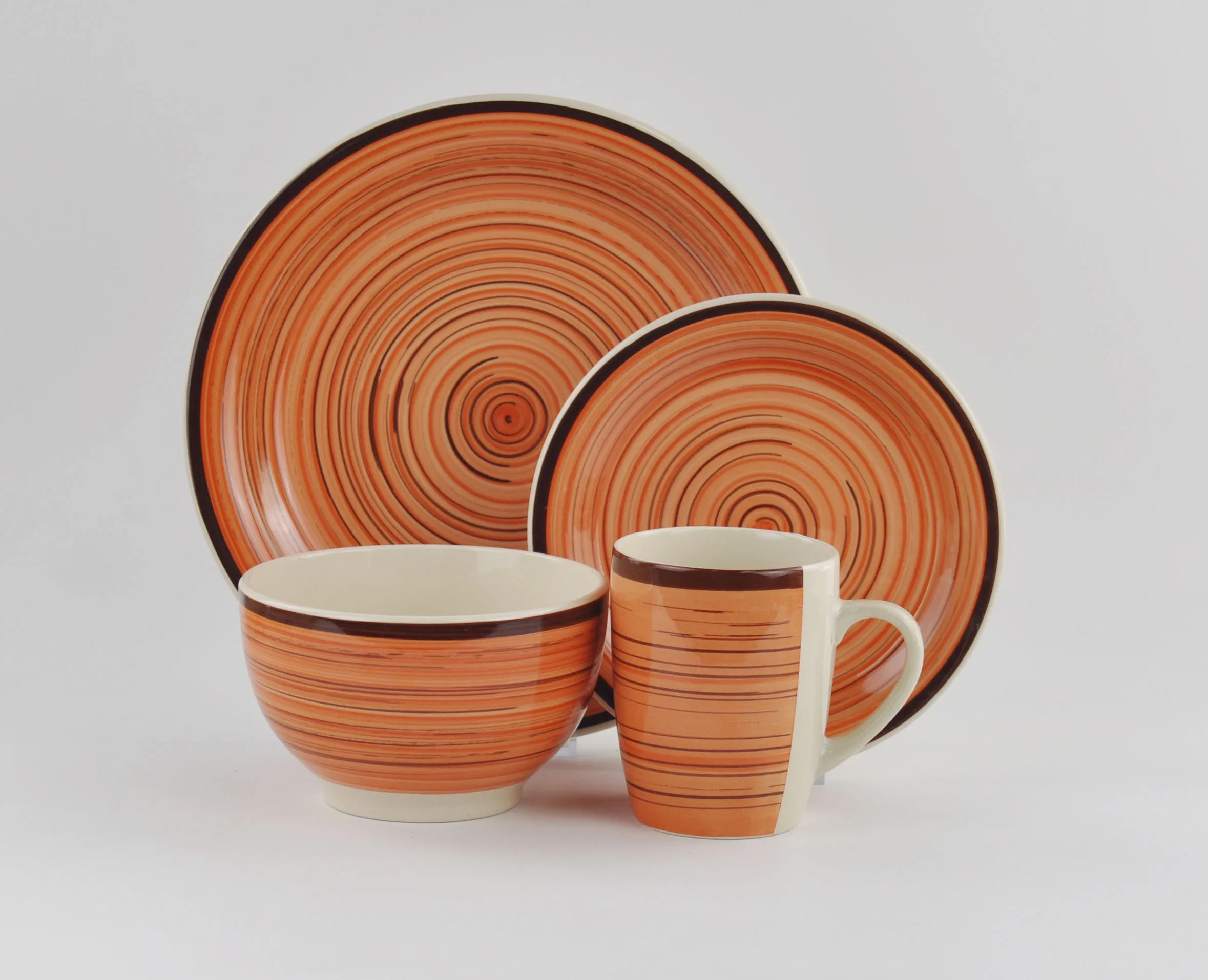 Handpainted Handmade Striped Round 16 pcs Plate Hand painting Dishes Set Crockery Stoneware Dinnerware Tableware Set