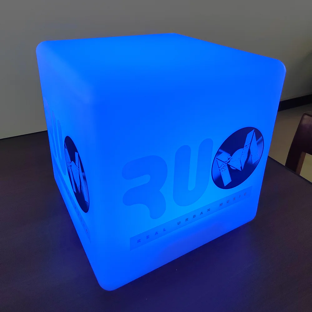 Remote RGB Color Changing 40CM Led Display Cube for Advertising Outdoor Luxury Furniture Plastic Light Up Cube Seat and Table