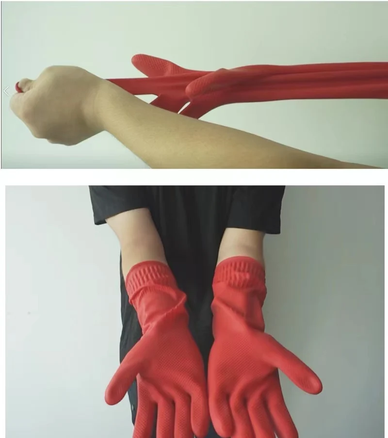 High Quality Custom Winter Long 38Cm Lengthened Waterproof Durable Kitchen Dishes And Laundry Rubber Clean Latex Gloves