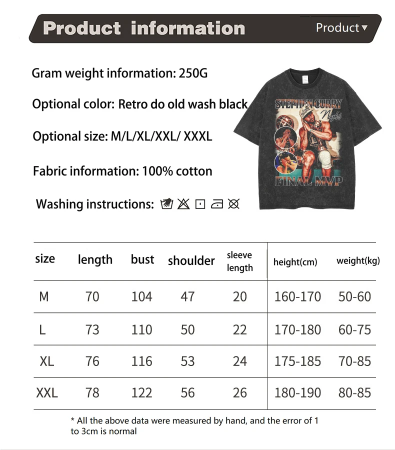 Personalized Custom Drop Shoulder Heavyweight Blank Cotton Acid Wash T-shirt Oversized Tshirt Vintage T Shirt