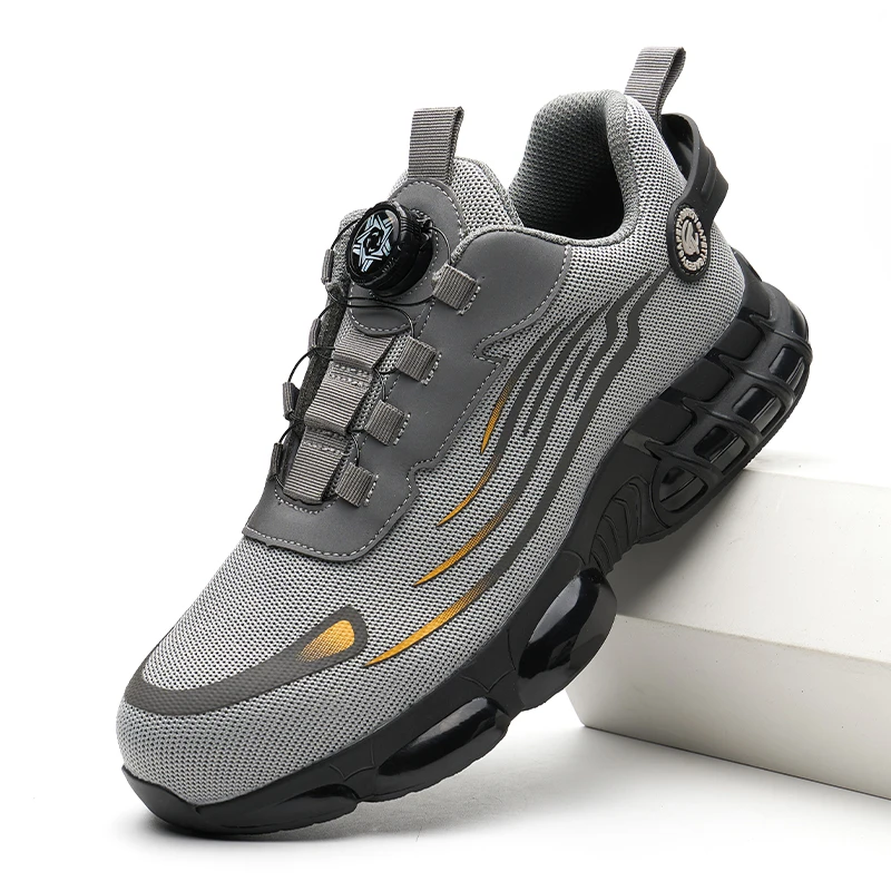 Original Brand New TPU  outsole Mens Work Shoes Steel Toe Construction Safety shoes , Twist Dial lock safety sneaker Black