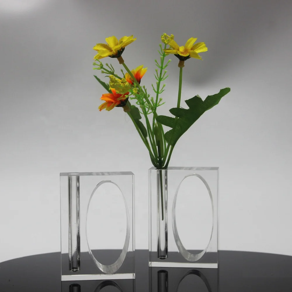Wholesales wedding glass rectangle shape acrylic napkin  ring holder with flower vase for wedding favor for wedding gifts sets