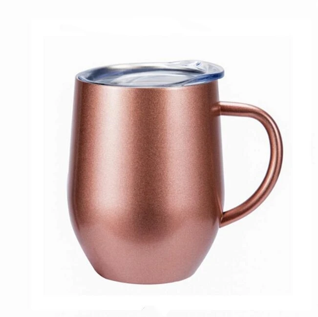 12oz Double wall stainless steel thermal sublimation wine glass tumbler egg shape cups with sliding lid custom logo