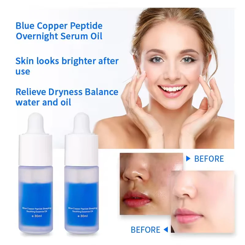 OEM 30ml 2024 Hot Selling Wholesale Skincare Products Whitening Facial stem cells Blue Copper Peptide hyaluronic acid pure serum