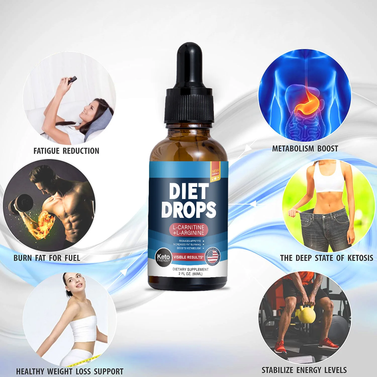 60ML Keto Diet Drops Appetite Suppressant Weight Loss Slimming Metabolism Booster Energy Ketogenic Raspberry Ketones Supplement
