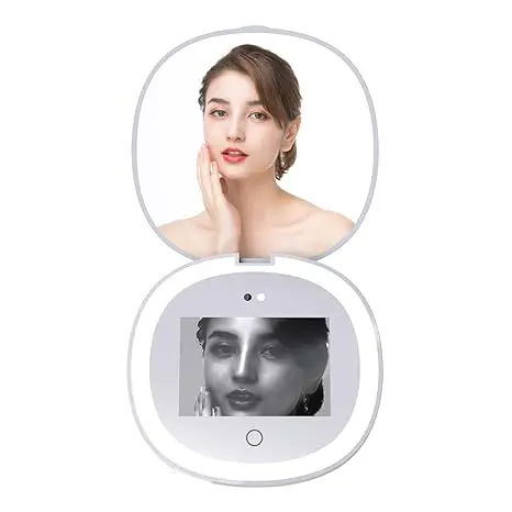 Foldable Smart UV Makeup Mirror Portable Rechargeable Travel Compact UV Camera LED Mirror For Sunscreen Test