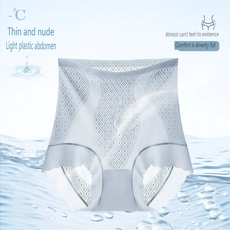 Supplier direct selling plus size high waist belly ice silk breathable ultra thin seamless panties for women