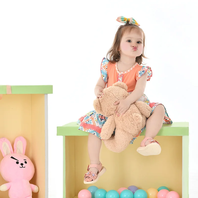 Flower Overall Outfits One Piece Baby Girl Outfit Summer Ruffles Short Sleeves Sleeveless Cotton Dress 2022 Newest Design Floral