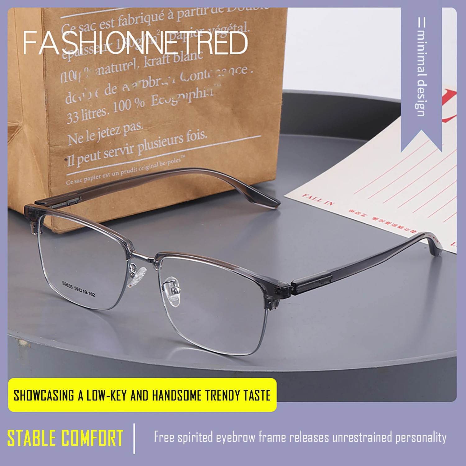 New Design Wholesale Retro Glasses Men Classic Eyebrows Metal Tr90 Eyewear Frame