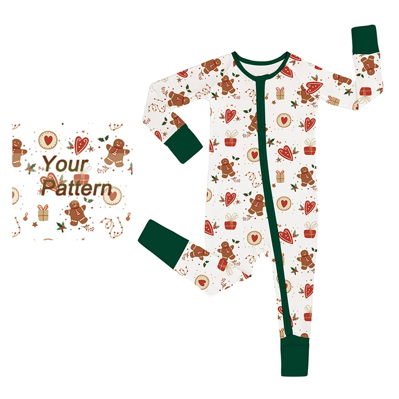 Custom Patterns Printed Long Sleeve Knit bamboo Baby Girls Rompers Summer Zipper Toddler Kid Pajamas Sleepwear Clothing For Baby