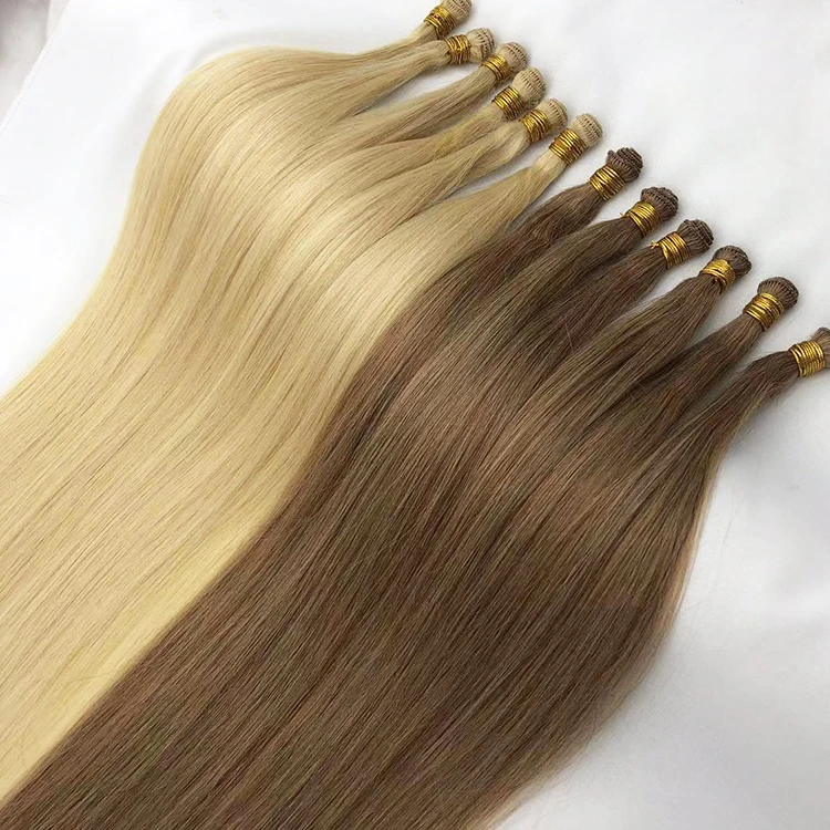 Luxury Double Drawn Hand Tied Weft Hair Extension Human Hair, Russian Hair Handtied Wefts