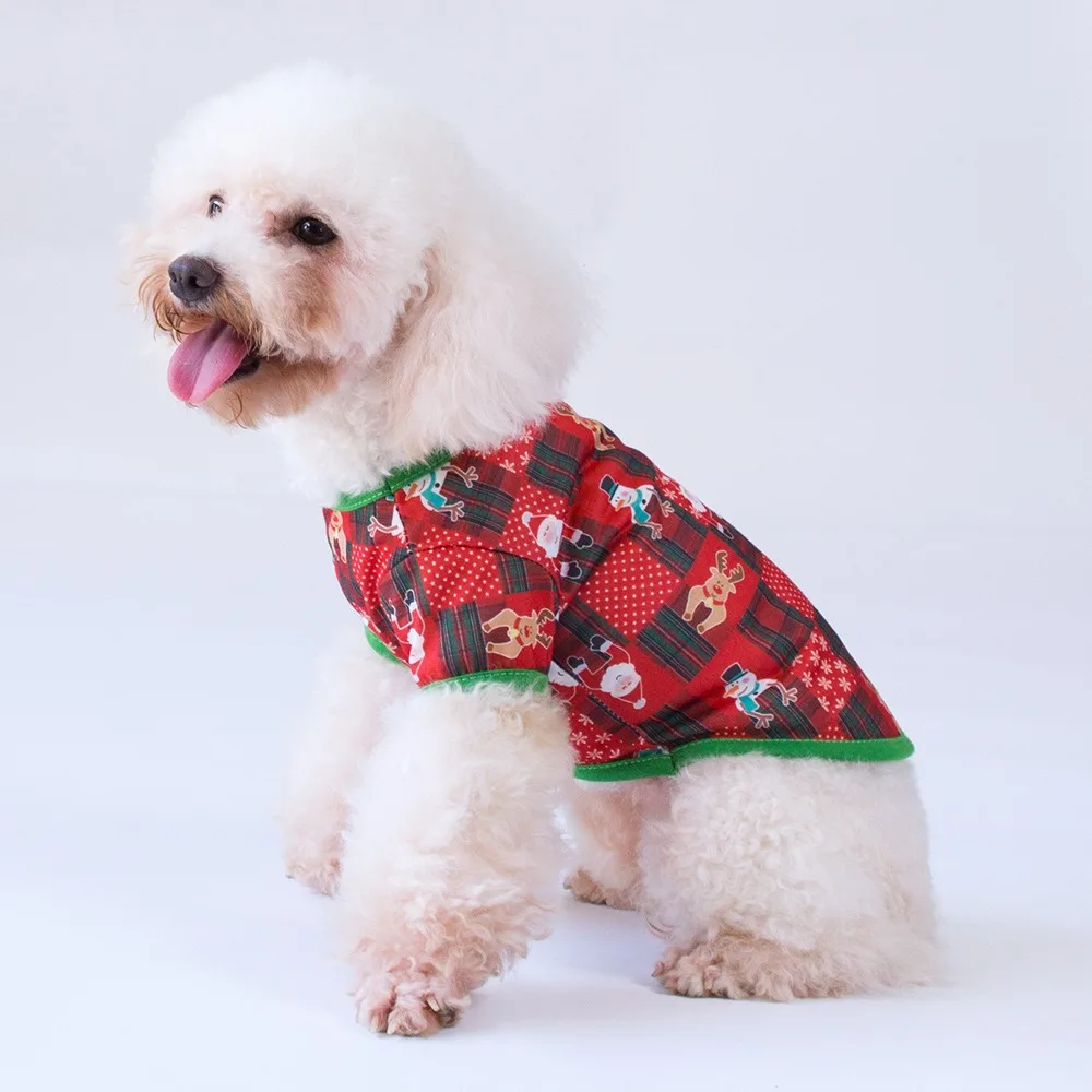 Wholesale Christmas Santa Pattern Red Dog Costumes Clothes Elk Snowman Xmas Dog T Shirt Winter Dog Sweater