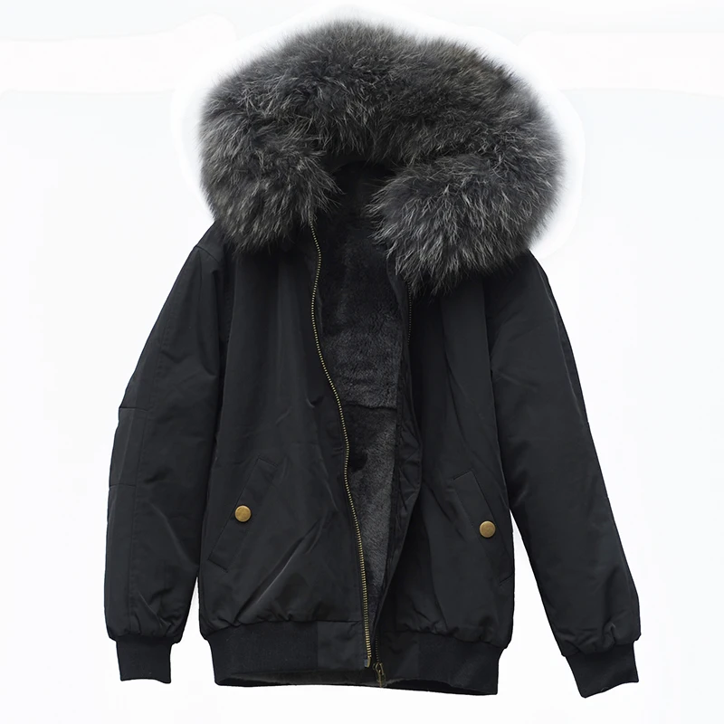 CX-G-P-06N Winter Warm Rex Rabbit Fur Lined Bomber Jacket Women