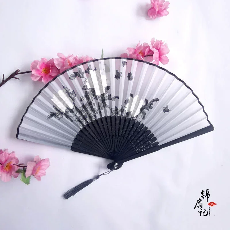Wholesale advertising custom printed hand held fan plastic nylon bamboo wedding foldable hand fan