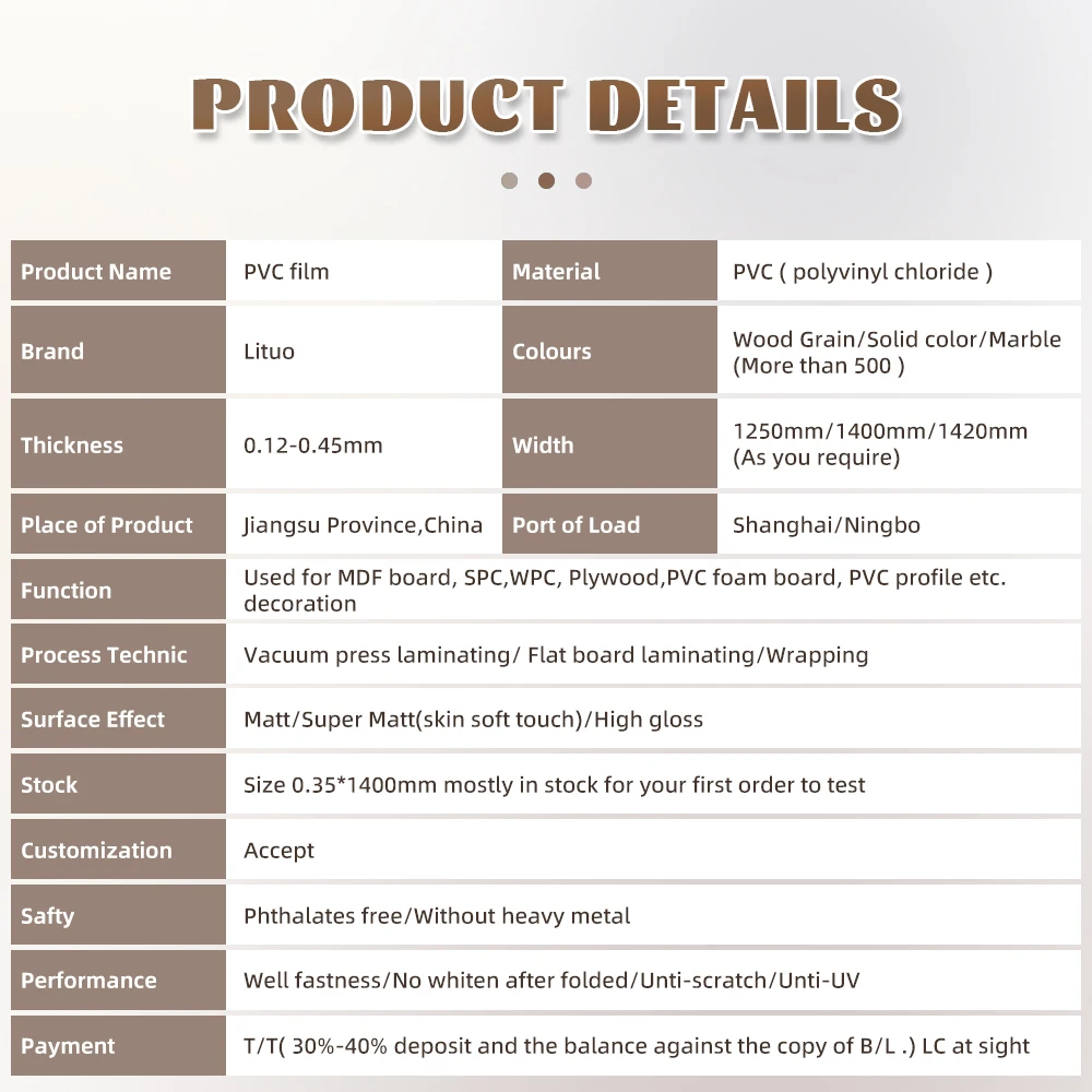 Vacuum Film Foil Wood Manufacturer 3d Grain Press Pvc Furniture Films Membrane Cover Foil Decorative for Door 100m/roll