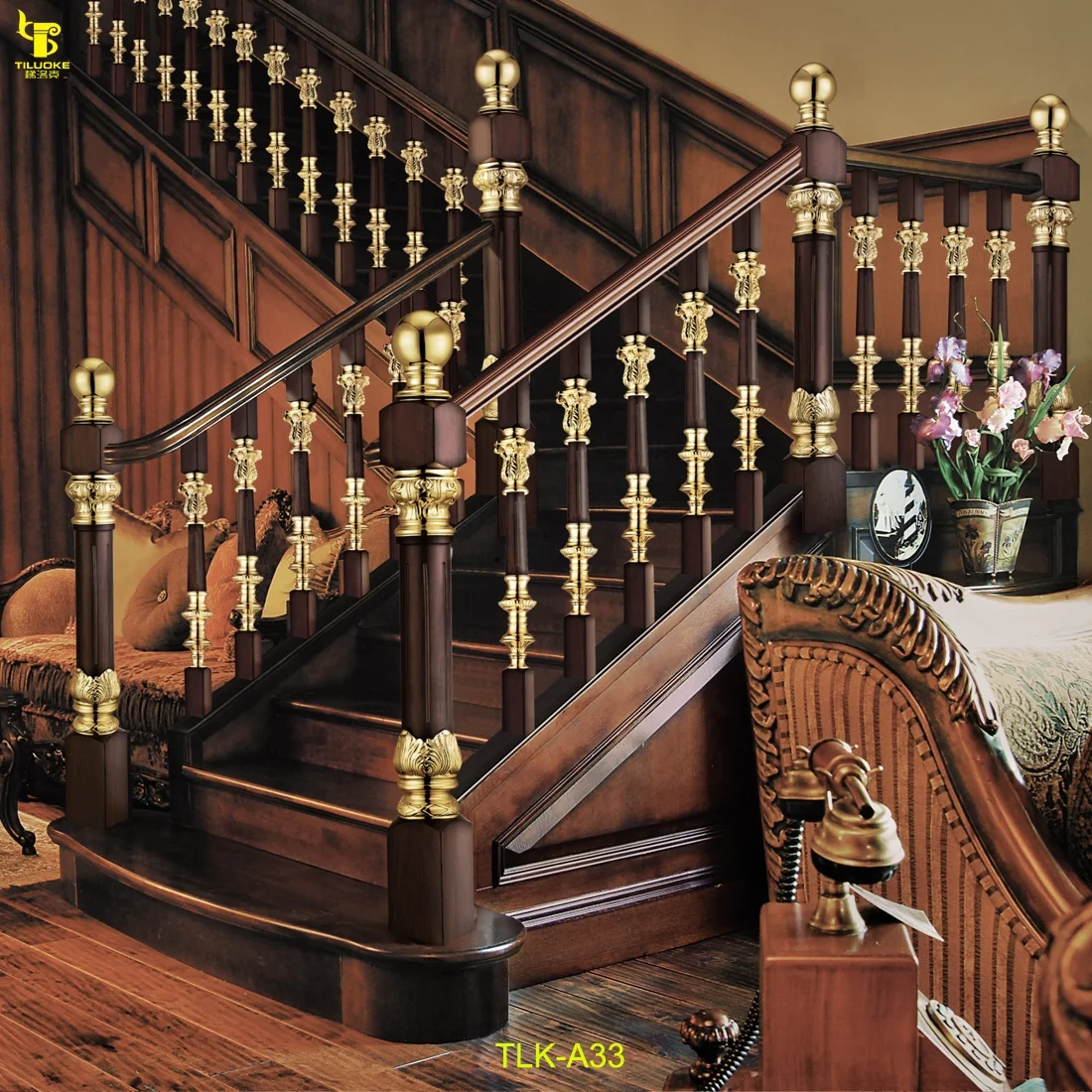 copper with wood stair handrail