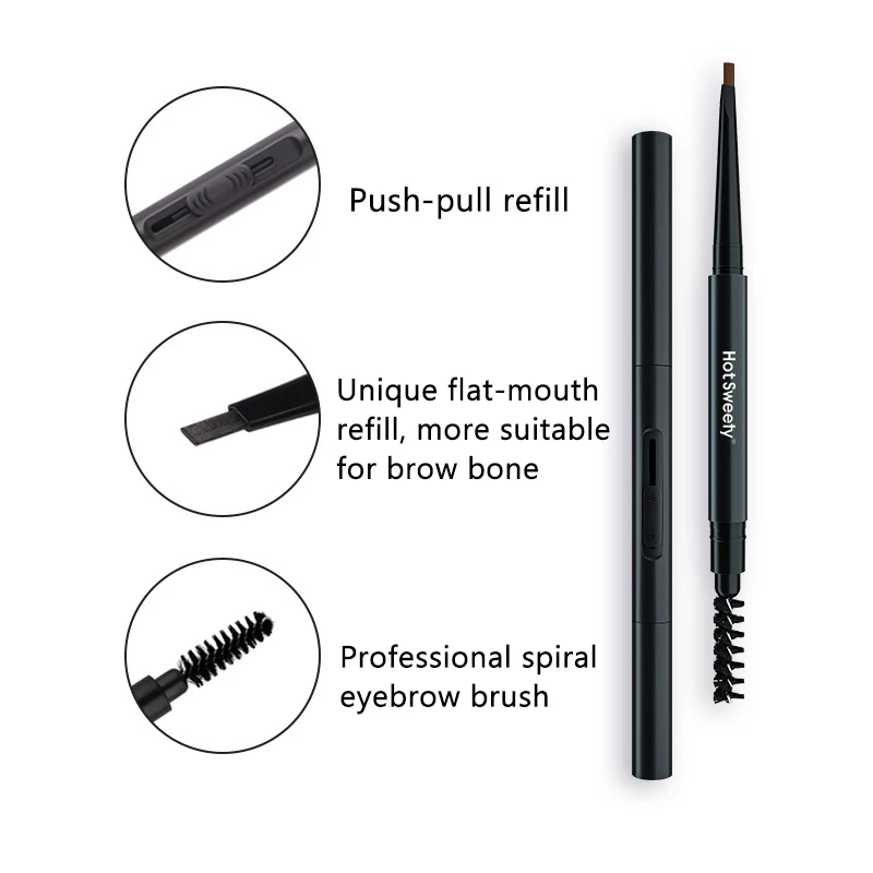 Your Own Brand Flat Head Push-pull Long-lasting Waterproof Brown Wild Eyebrow Enhancer With Brush Custom Eyebrow Pencil