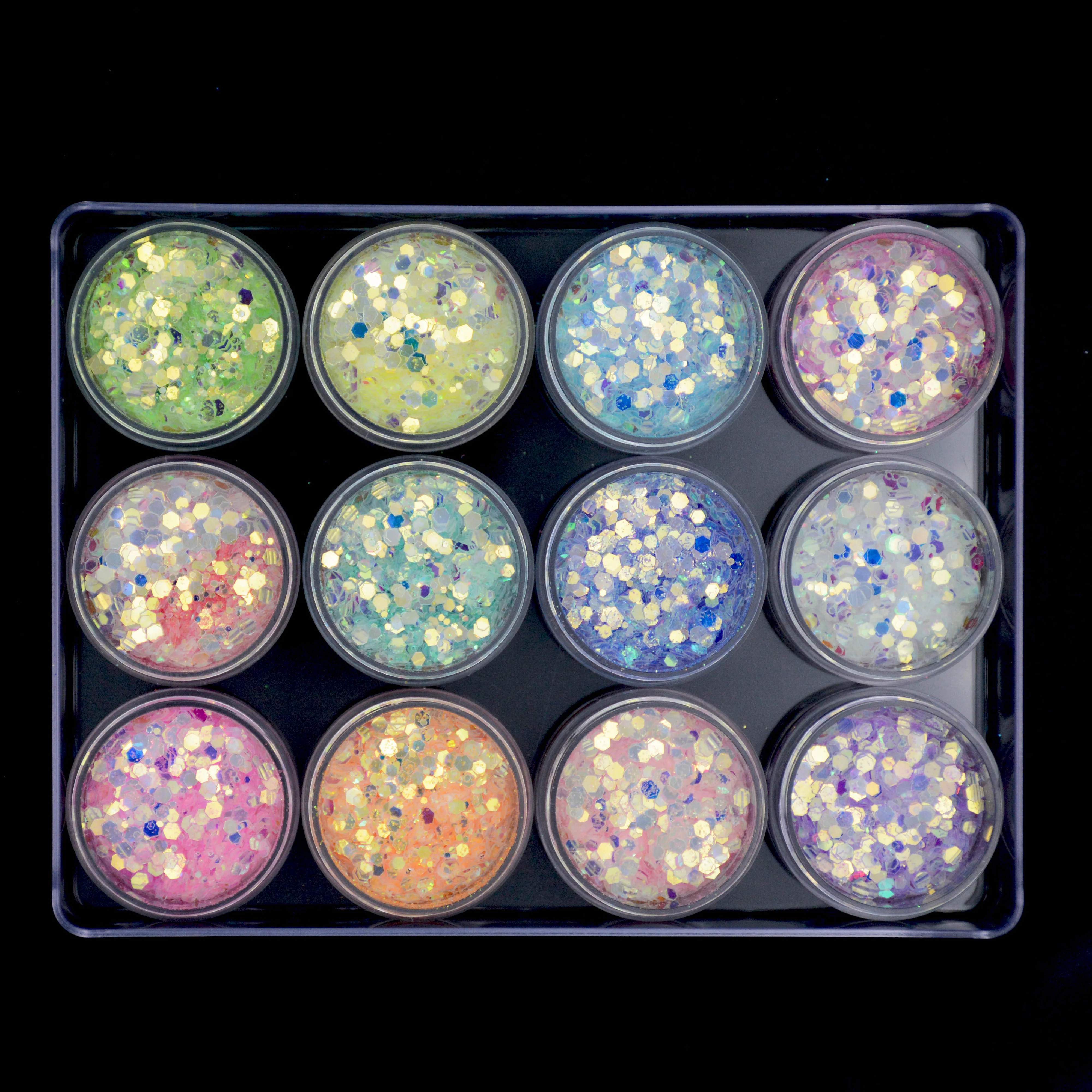 LG Series PET Rainbow Glitter Powder 8g in Jar 12 Colors in a Set For Nail Polish Craft Christmas Decoration Art