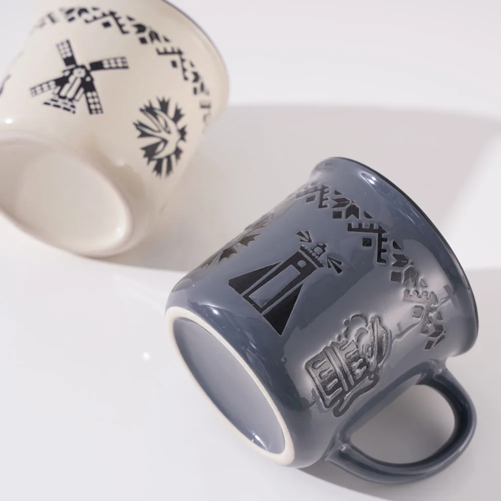 Fashion Ceramic Enamel Shape Mug For Home Restaurant Relief Large Small Capacity Coffee Cup