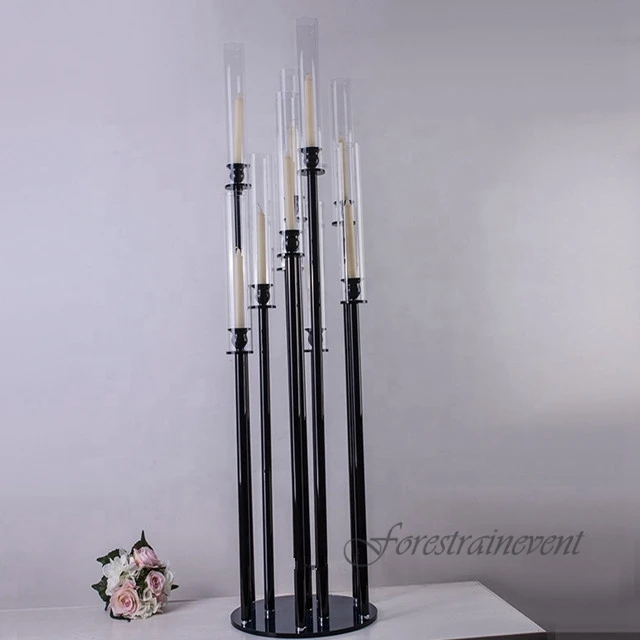 Black Metal Candelabra 8 Heads Candlestick Candle Holders Stands Wedding Table Centerpieces Flower Road Lead Party Decoration