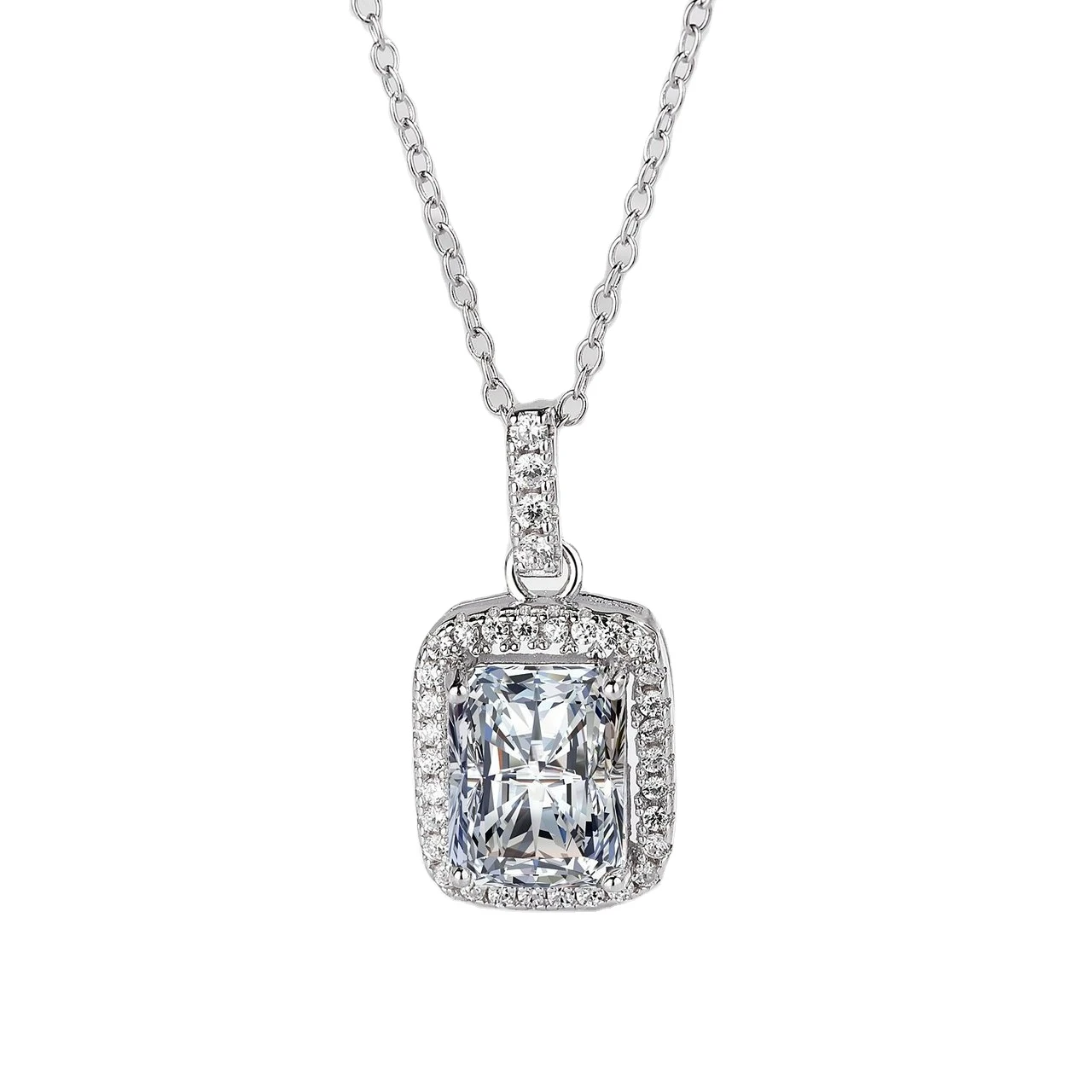 S925 Silver Square Pendant Zircon Necklace