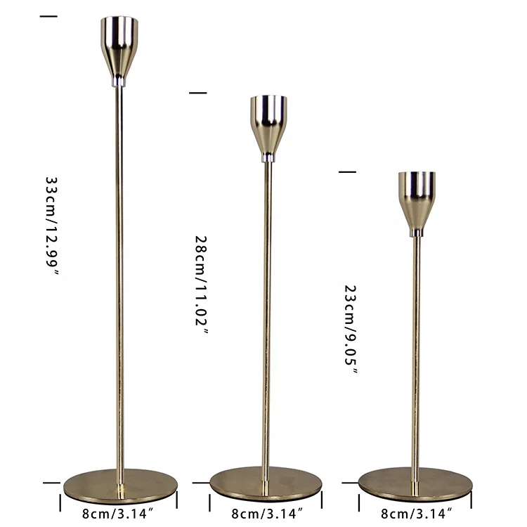 Wedding Decoration Set of 3 Rose Gold Rustic Table Morden Stick Tall Pillar Metal Candle Holder