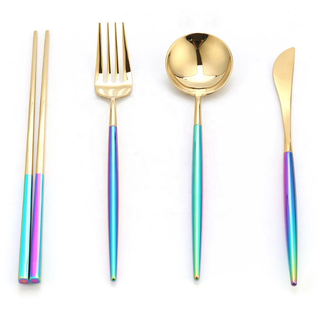 Gold Spoon Fork Set 304 Stainless Steel Colorful  cutlery sets