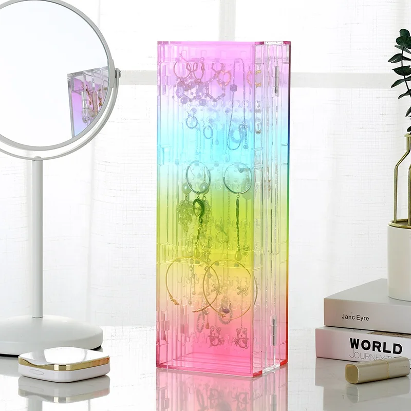 Folding screen design acrylic jewelry storage box holds up pairs of earrings necklace storage holder jewelry organizer