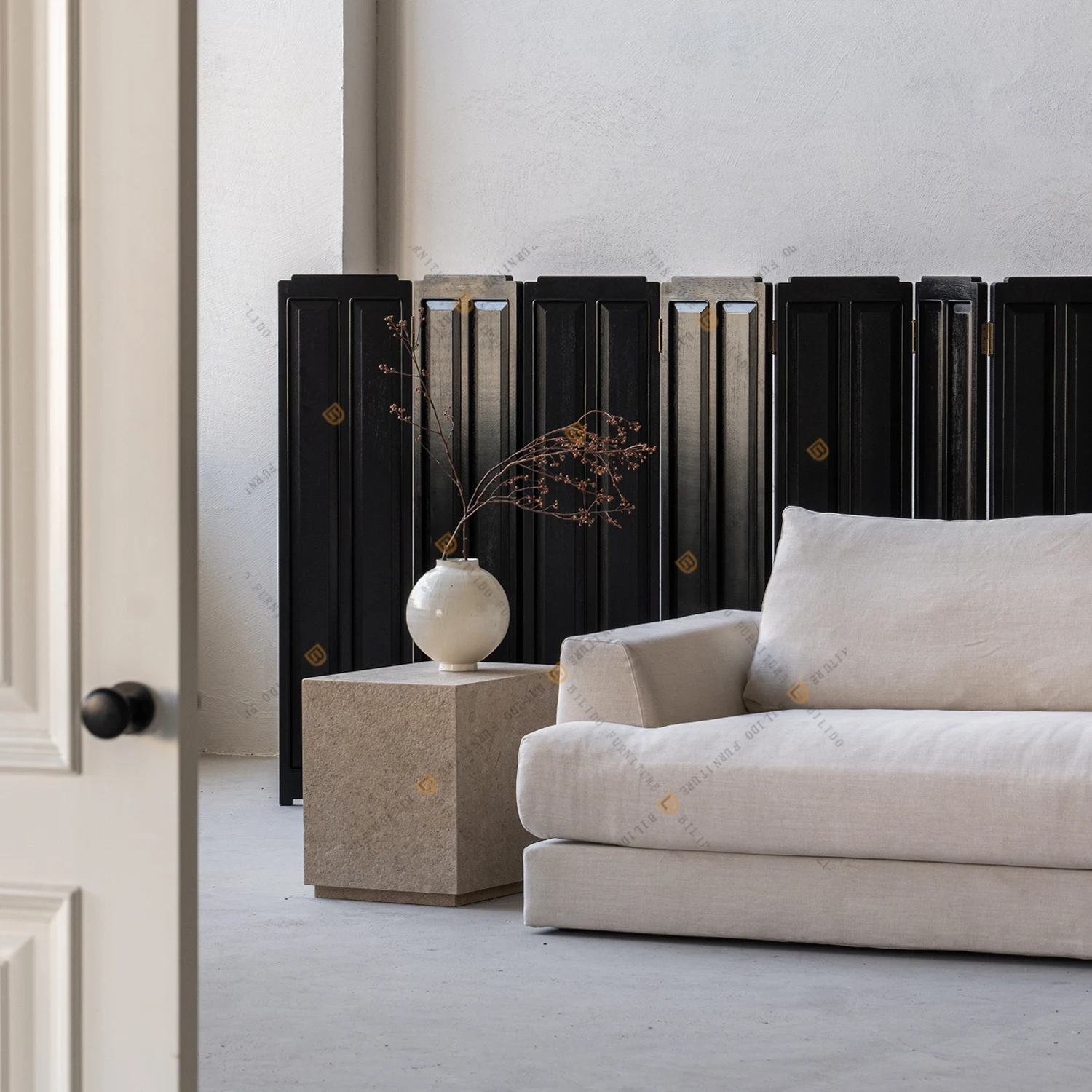 Retro solid wood screen Chinese wabi-Sabi tea room folding screen partition cafe study