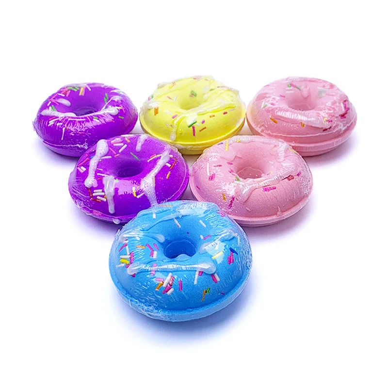 Wholesales OEM Multiple Flavors Organic Bath Salt Bomb Gifts Set Donut Bathbomb For Kid