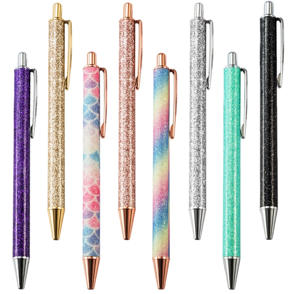 1.0mm Glitter Colorful Metal Retractable Ballpoint Pen Rose Gold Medium Point Black Ink Click Ball Pens for School Office Supply