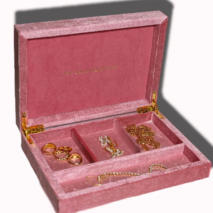 1 Layer 4 Slots Jewelry Box Wood and Silk Velvet Jewelry Box With Gold Tone Hardware Gold Foil Monogram Velvet Jewelry Gift Box