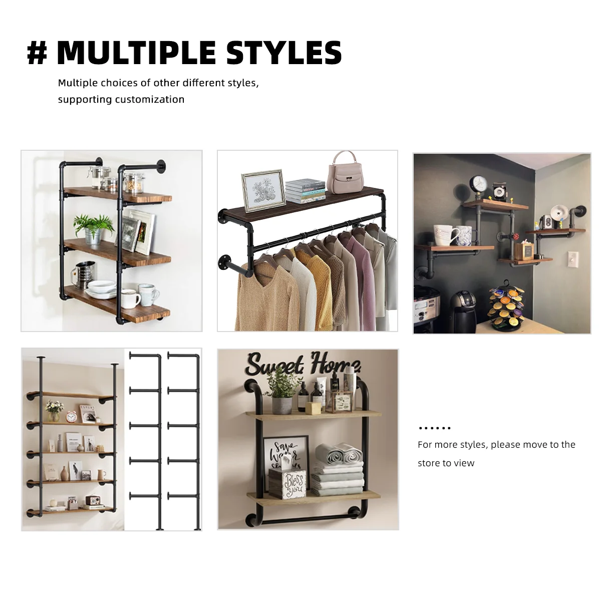 Industrial Metal Pipeline Hangers for Kitchen & Living Room Wall-Mounted Single-Tier Art-Themed Bathroom Wardrobe