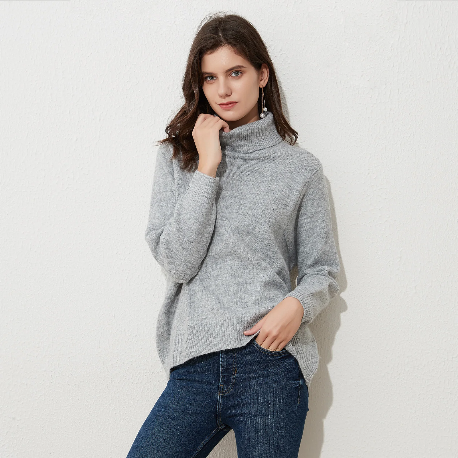Wiseknit Manufacturer Oversize Luxury Turtleneck Women Pullover 100% Cashmere Sweater