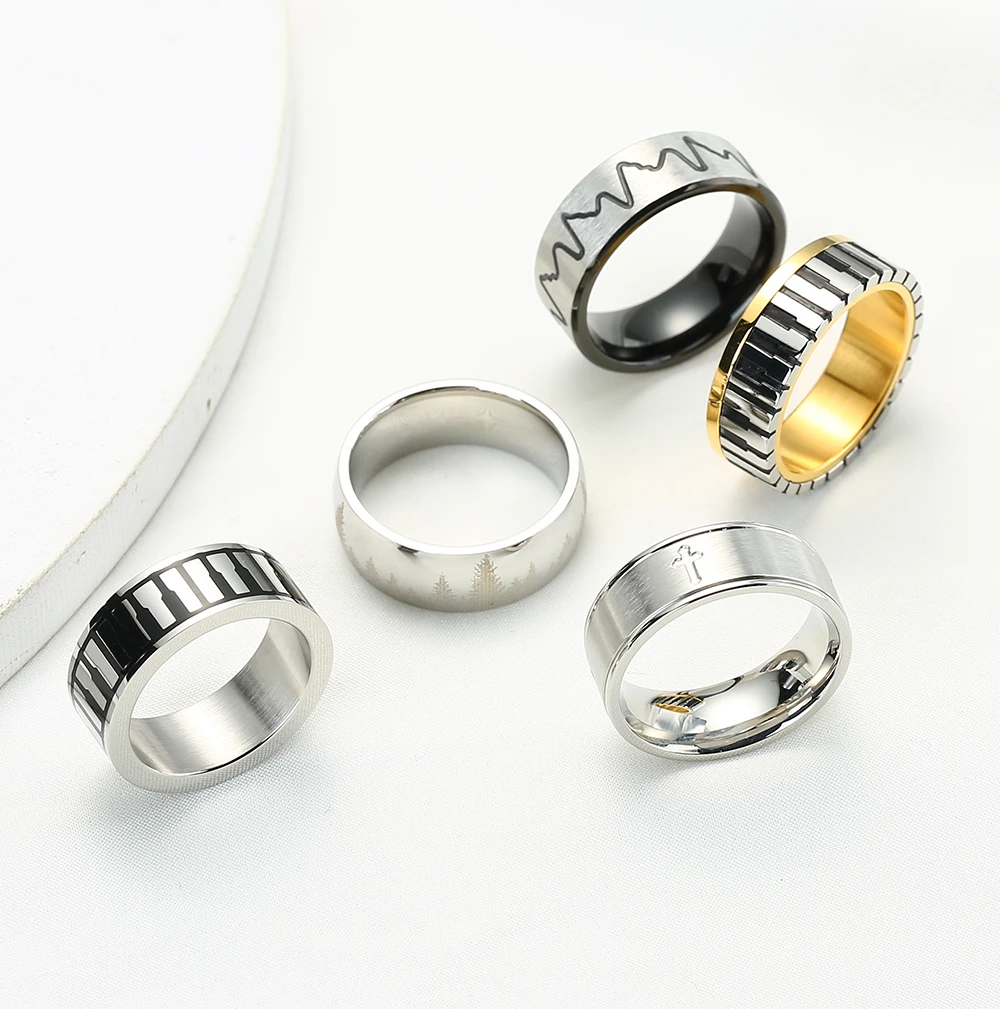 Wholesale Bulk Jewelry Black Silver Rose Gold Blue Plated Wedding Band Trendy Stainless Steel Rings Set for Men Women Couples