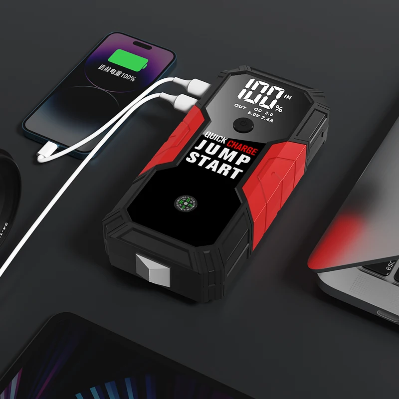 2024 Popular 1250A 12V USB-C  Super capacitor 16800mah lithium jump starter Multi-function Portable High Power Car Jump Starter